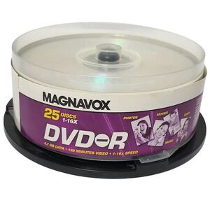 Magnavox 24 Pack DVD-R 4.7GB 120 Min 1-16x Speed Blank Discs Spindle Cakebox